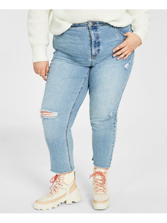 Trendy Plus Size Ripped Mom Jeans Oren Wash 20W