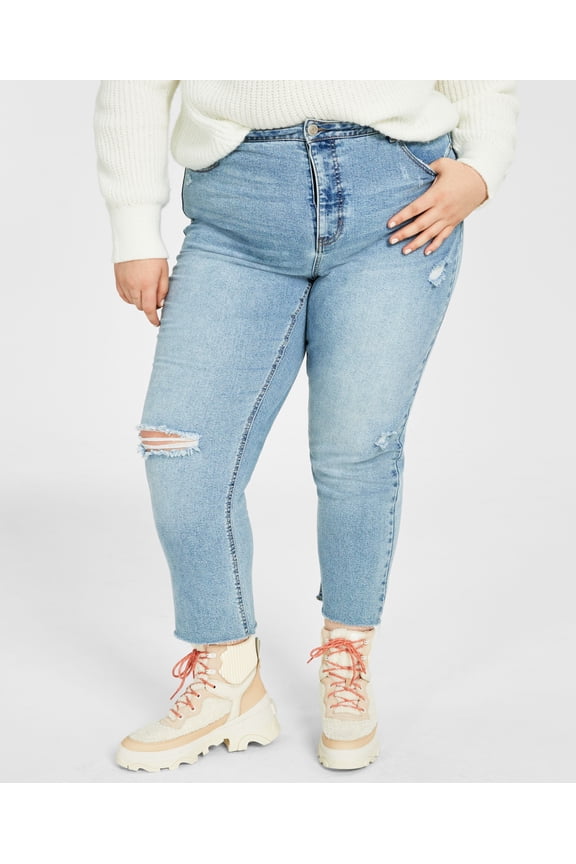 Trendy Plus Size Ripped Mom Jeans Oren Wash 22W