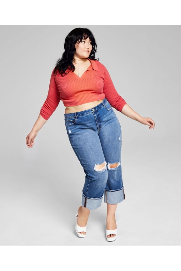 Trendy Plus Size Ripped Straight-Leg Jeans Oskar 28W