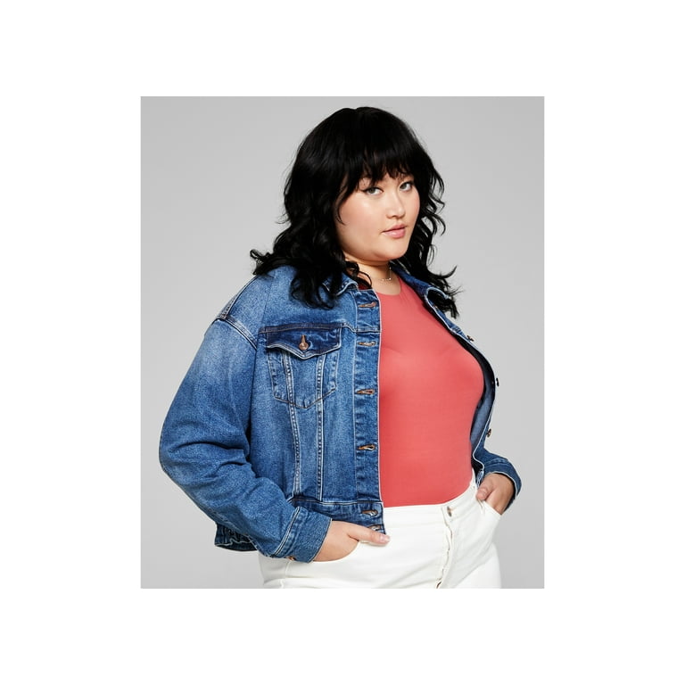 Trendy Plus Size Ruched Back Jean Jacket Forget Me Not 1X Walmart