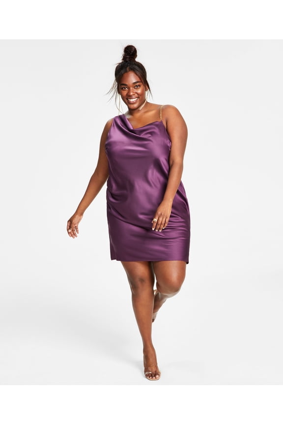 Trendy Plus Size Satin Chain-Strap Slip Dress Plum 2X