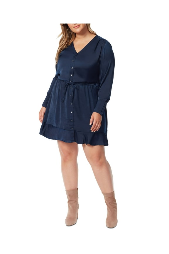 Trendy Plus Size Shiloh Tie-Waist Shirtdress Navy Blazer 1X