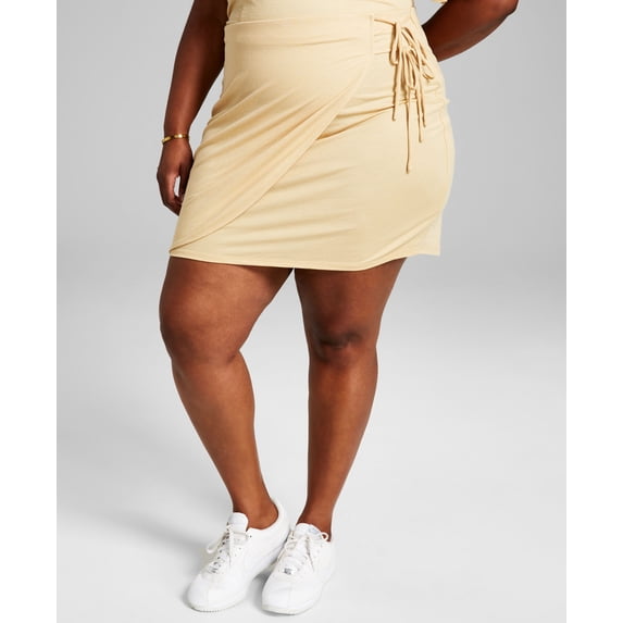 Trendy Plus Size Side Tie Skirt Camel Brown 3X