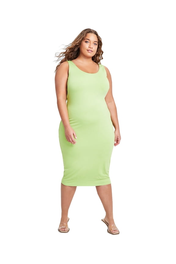 Trendy Plus Size Sleeveless Bodycon Midi Dress Spring Lime 1X