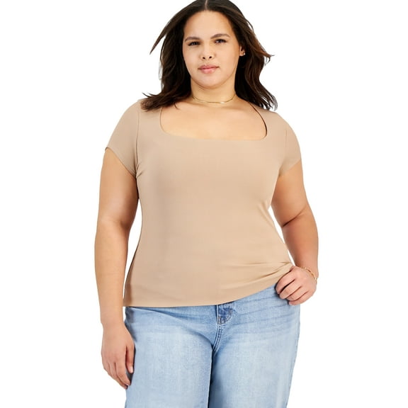 Trendy Plus Size Square-Neck Top Almond 0X