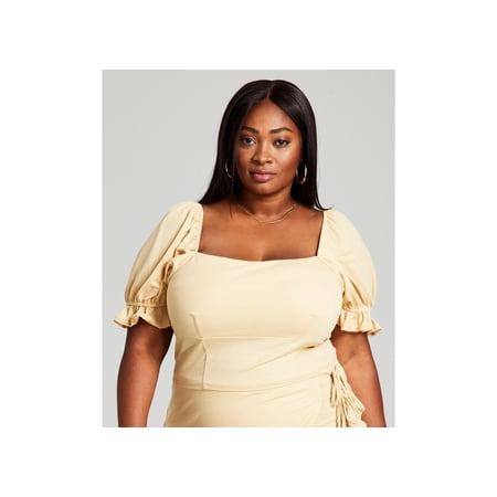 Trendy Plus Size Square-Neck Top Camel Brown 4X