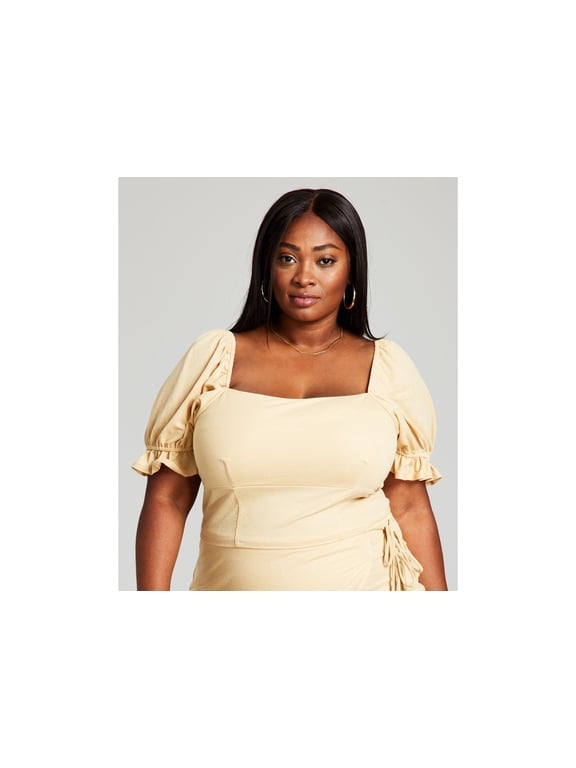 Trendy Plus Size Square-Neck Top Camel Brown 4X