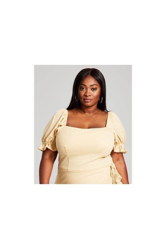 Trendy Plus Size Square-Neck Top Camel Brown 4X