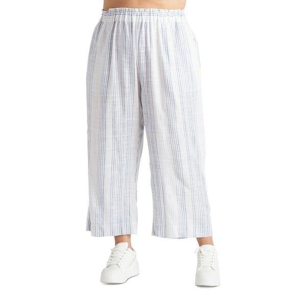 Trendy Plus Size Striped Wide-Leg Pants Whitesky Stripe 3X