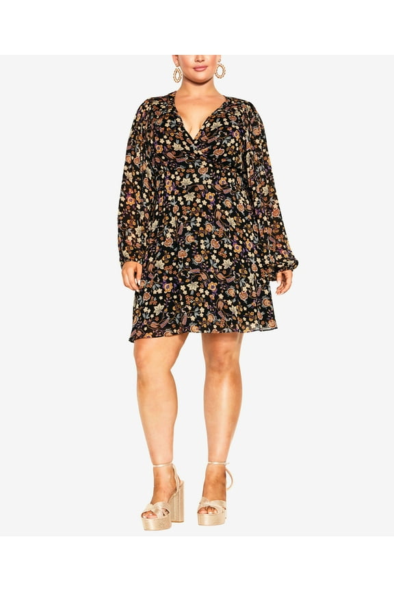 Trendy Plus Size Tatiana Mini Dress Black Baroque Ditsy 18W