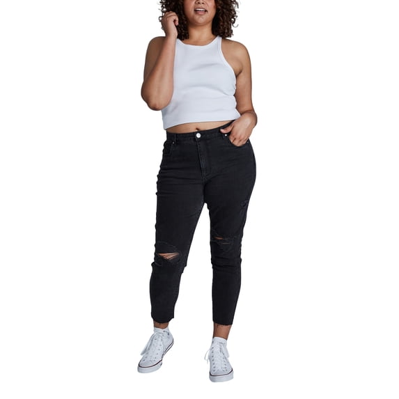 Trendy Plus Size Taylor Mom Jeans Midnight Black Rips 20W
