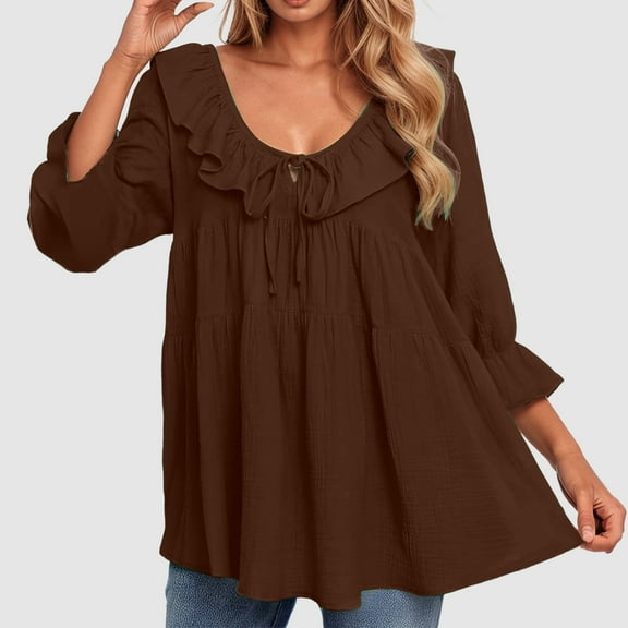 Trendy Plus Size Tops For Everyday And Casual Wear V Neck Design With Tie Detail For Spring And Autumn Easy To Pair With Jeans Top for Women plus Size Women plus Size Lace Tops Tops for Women Pack