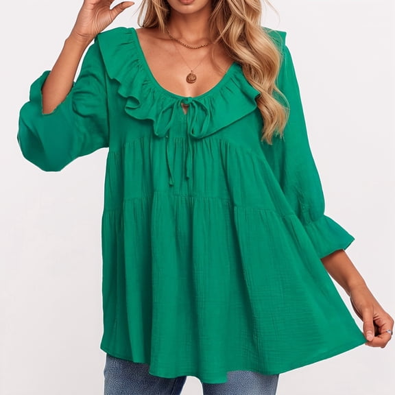 Trendy Plus Size Tops For Everyday And Casual Wear V Neck Design With Tie Detail For Spring And Autumn Easy To Pair With Jeans Top for Women plus Size Women plus Size Lace Tops Tops for Women Pack
