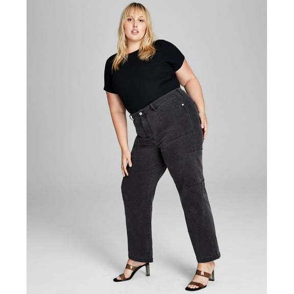 Trendy Plus Size Utility Jeans Black Wash 16W