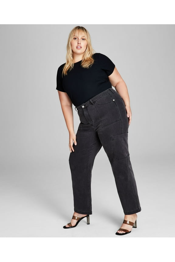 Trendy Plus Size Utility Jeans Black Wash 22W