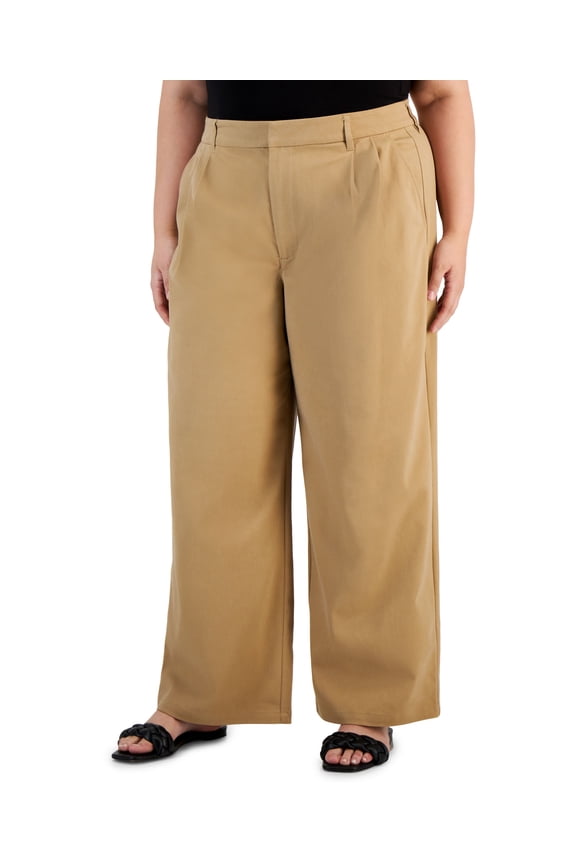 Trendy Plus Size Wide-Leg Pleated-Waist Pants Tan 18W