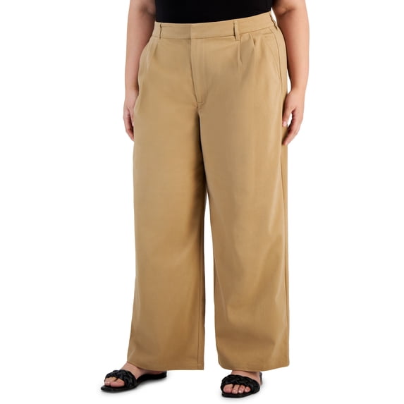 Trendy Plus Size Wide-Leg Pleated-Waist Pants Tan 18W