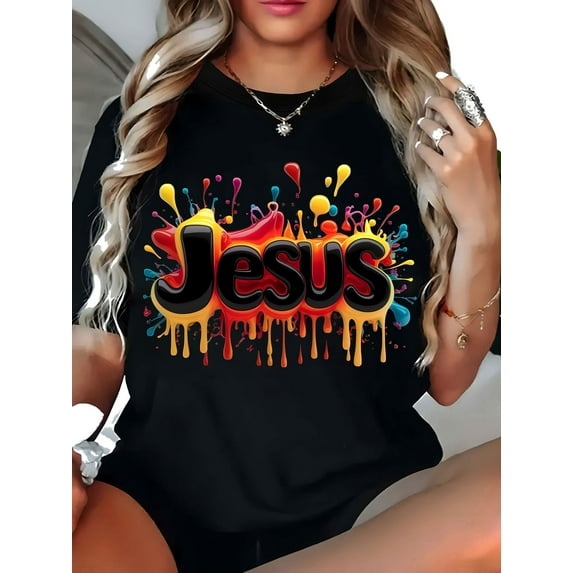 Trendy Plus Size Women TShirt With Vibrant Splash Paint Design And ...