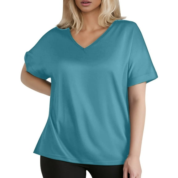 Trendy Plus Size Women's T-Shirt V Neck Casual Summer Top for Everyday Wear Comfortable Fashion Piece Women's Crew Neck Shirt Basic Short Sleeves Summer T Shirt Tops