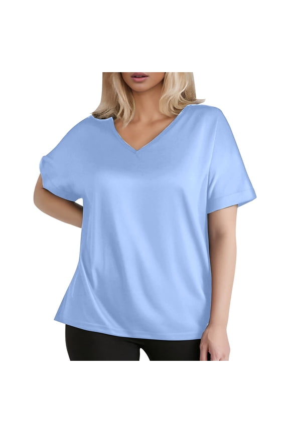 Trendy Plus Size Women's T-Shirt V Neck Casual Summer Top for Everyday Wear Comfortable Fashion Piece Women's Crew Neck Shirt Basic Short Sleeves Summer T Shirt Tops