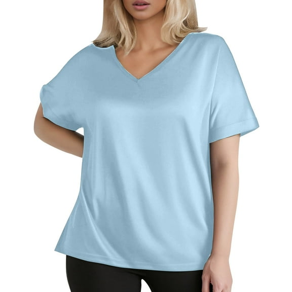 Trendy Plus Size Women's T-Shirt V Neck Casual Summer Top for Everyday Wear Comfortable Fashion Piece Women's Crew Neck Shirt Basic Short Sleeves Summer T Shirt Tops