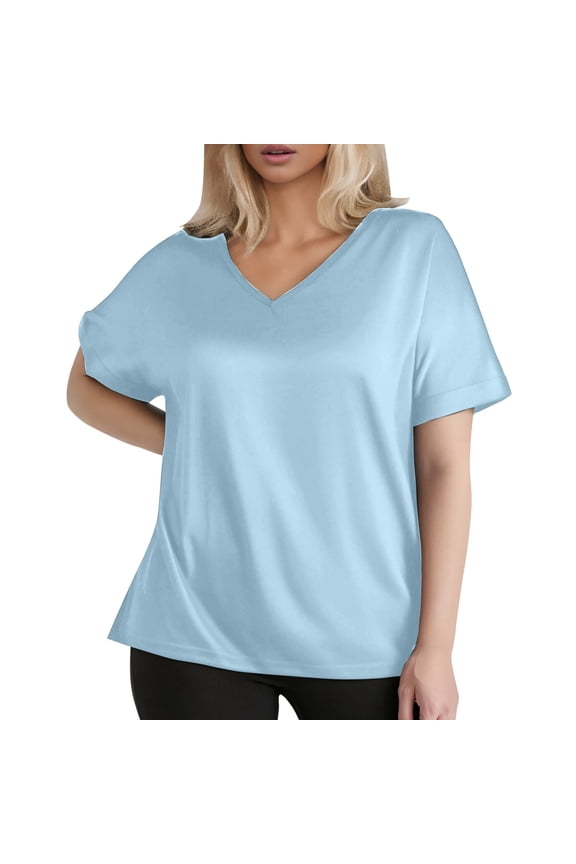 Trendy Plus Size Women's T-Shirt V Neck Casual Summer Top for Everyday Wear Comfortable Fashion Piece Women's Crew Neck Shirt Basic Short Sleeves Summer T Shirt Tops