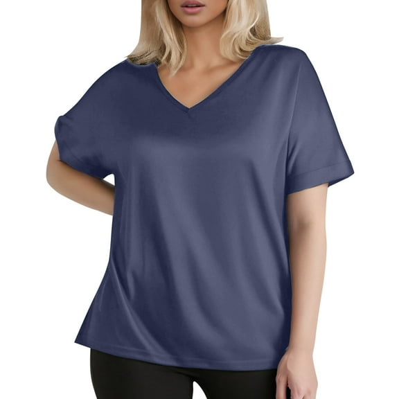 Trendy Plus Size Women's T-Shirt V Neck Casual Summer Top for Everyday Wear Comfortable Fashion Piece Women's Crew Neck Shirt Basic Short Sleeves Summer T Shirt Tops