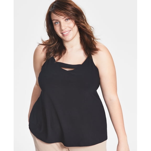 Trendy Plus Size Zip-Back Halter Top Deep Black 4X