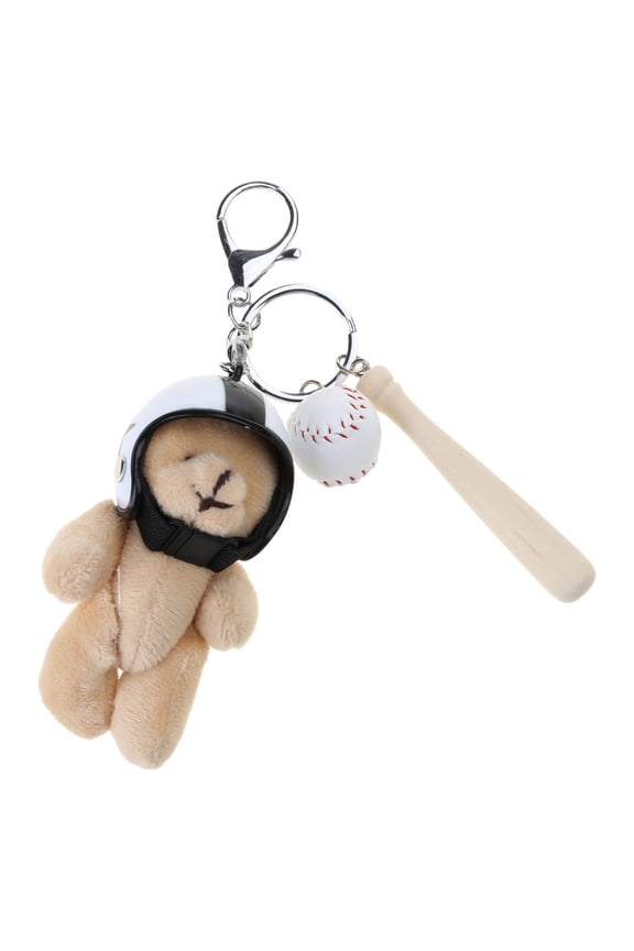 Trendy Plush Bear Key Ring with Helmets Soft Animal Toy Keychain Backpack Pendant Stylish Bag Accessory for Women Girls