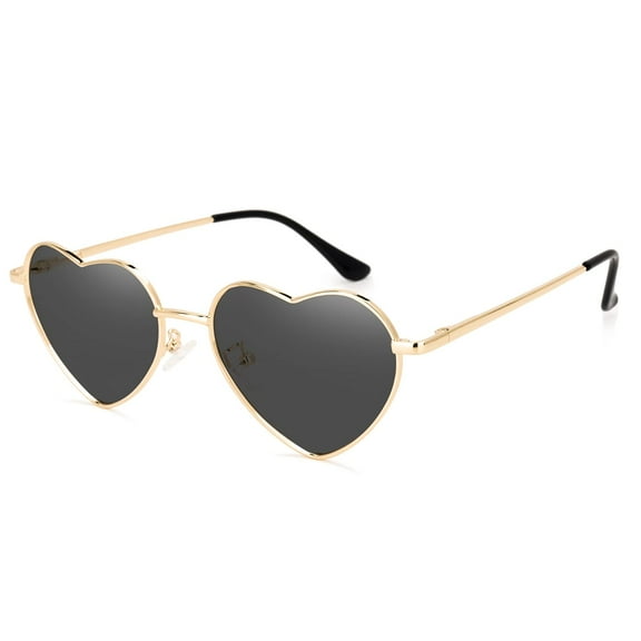 Trendy Polarized Sunglasses,for Women Heart Shaped Sun Glasses Party Eyewear,Gold Frame/Black Lens