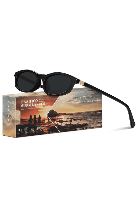 Trendy Polarized Sunglasses for Women Men Cat Eye Frame Retro 90s UV400 Protection Sun Glasses（Black/Gray）