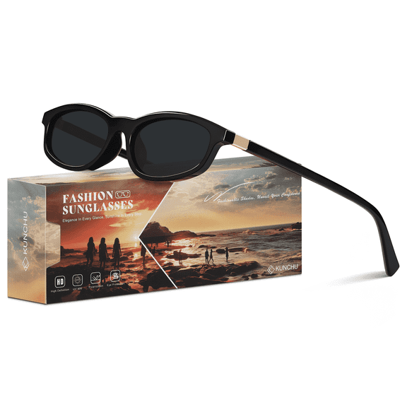 kunchu Trendy Polarized Sunglasses for Women Men Cat Eye Frame Retro 90s UV400 Protection Sun Glasses(Black/Gray)