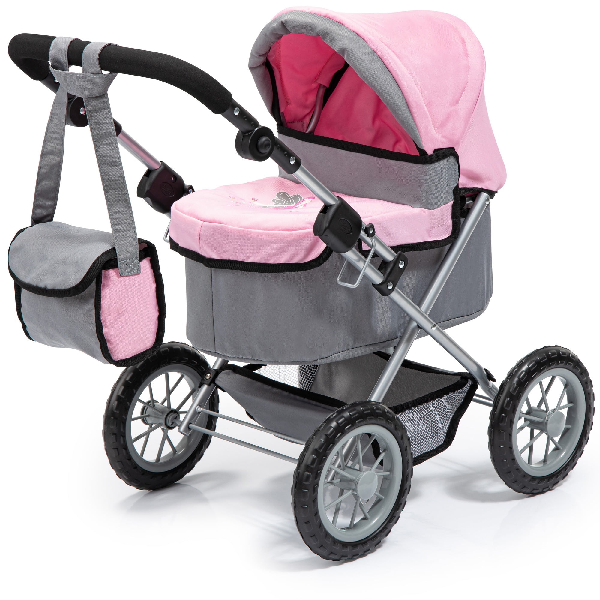 Trendy Pram Stroller For Toy Baby Dolls - Grey/Pink