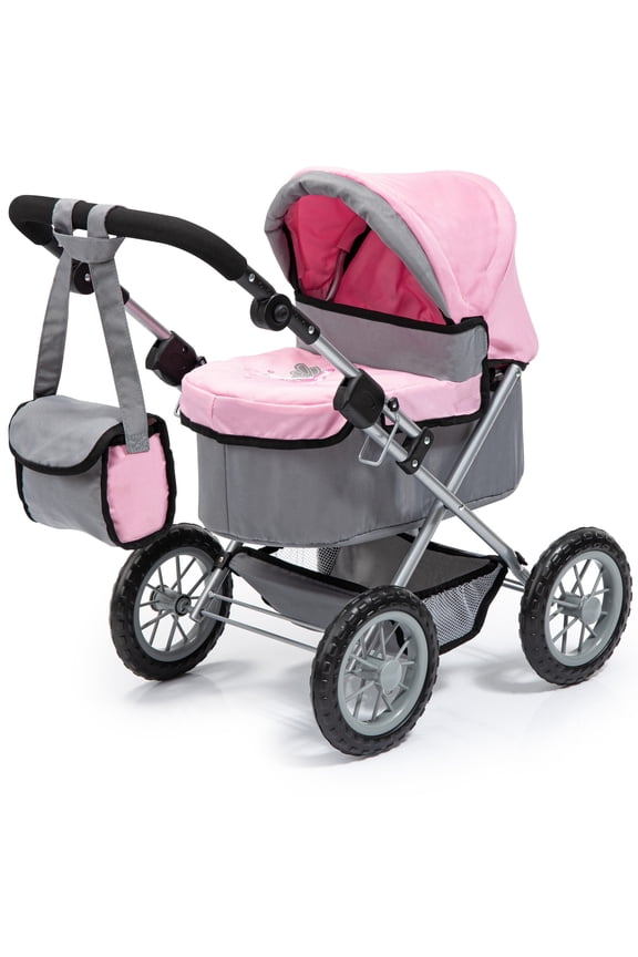 Bayer: Trendy Baby Doll Pram with Adjustable Handle, Foldable Pink/Grey Stroller for Dolls