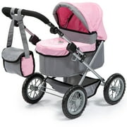 Bayer Trendy Baby Doll Pram with Adjustable Handle, Foldable Pink/Grey Stroller for Dolls