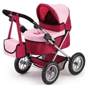 Trendy Pram Stroller for Baby Dolls & Stuffed Animals, Red/Pink
