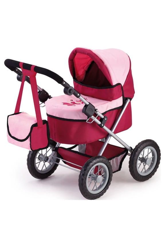 Trendy Pram Stroller for Baby Dolls & Stuffed Animals, Red/Pink