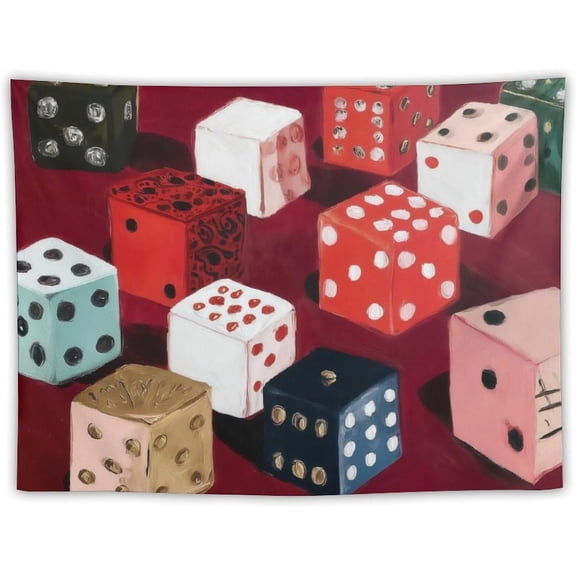 Trendy Preppy Red Dice Tapestry Wall Hanging Minimalist Lucky Dice Print Casino Game Wall Art Funky Y2K Girly Aesthetic Tapestries Room Decor for Dorm Bar Bedroom Living Room 30x40inch
