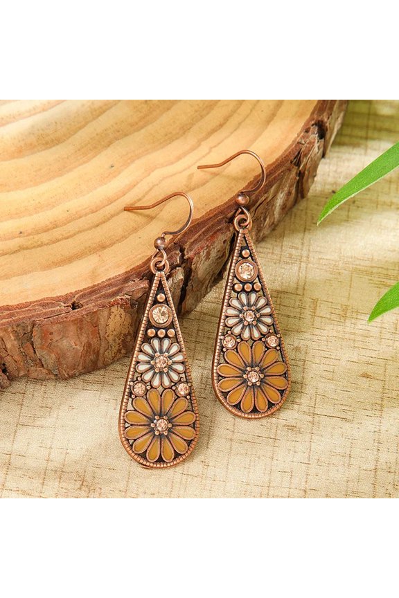 Trendy Pretty Ethnic Boho Enamel Flower Long Drop Dangle Earrings