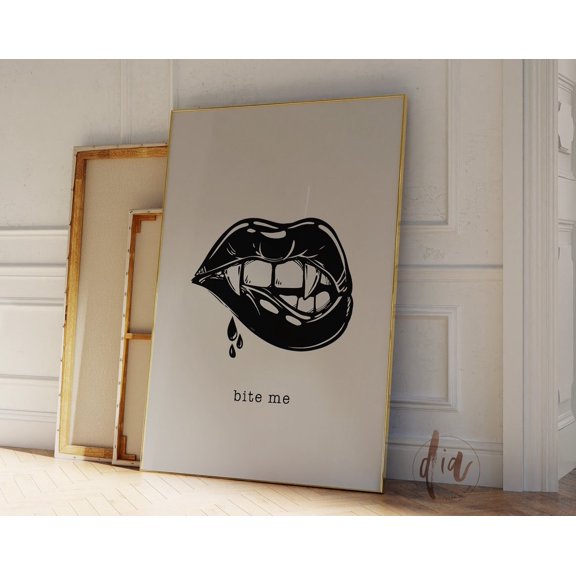 Trendy Print, Bite Me Poster, Vampire Lips, Party Decor, Gallery Wall Print, Able Art Wall Art, Modern Wall Decor, 8x12 UNFRAMED