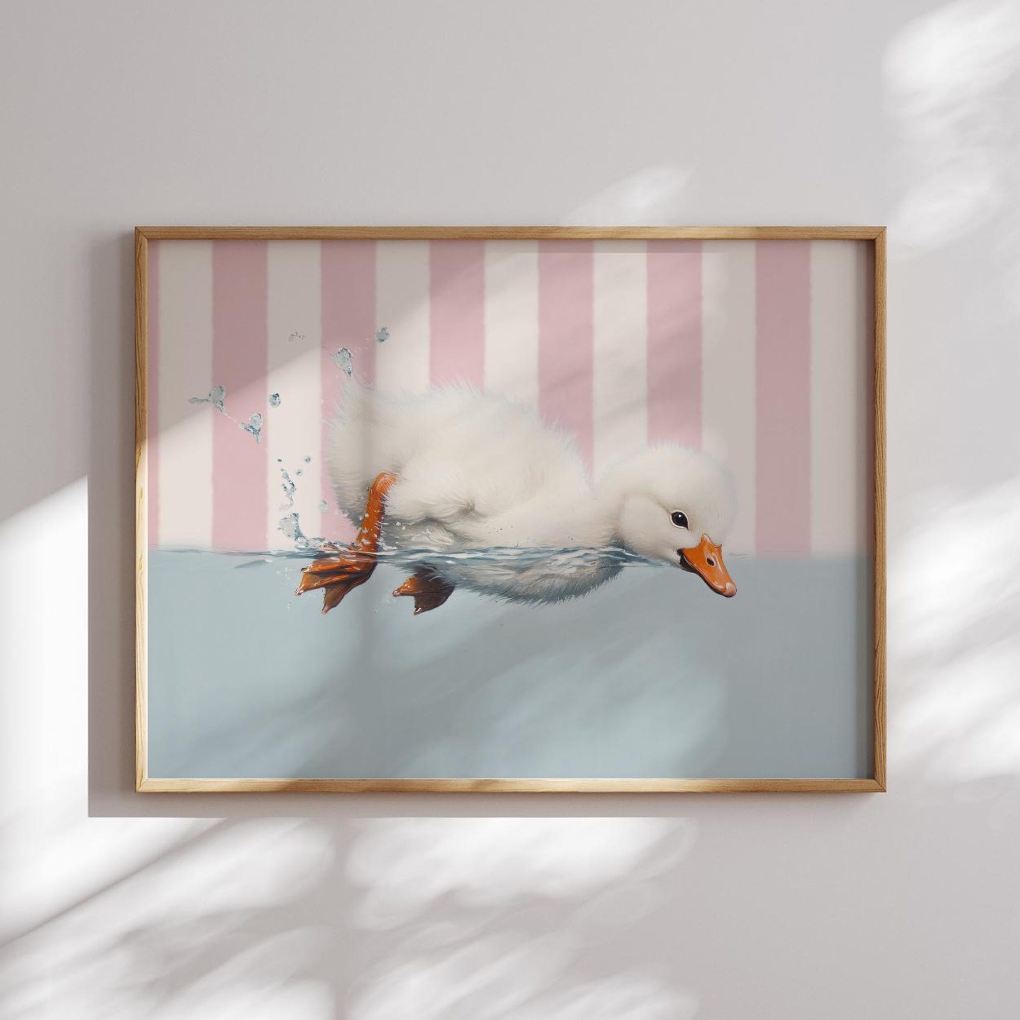 Trendy Print Of Cute Duck Pink Stripes Poster Bathroom Wall Art Dorm ...