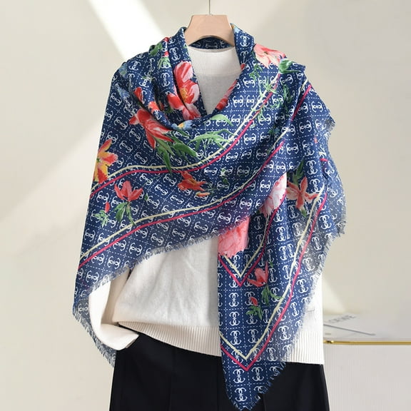 Trendy Printed Silk Scarf Square Scarf Premium Sense Ladies Large Square Scarf Summer Seaside Holiday Beach Sunscreen Silk Scarf