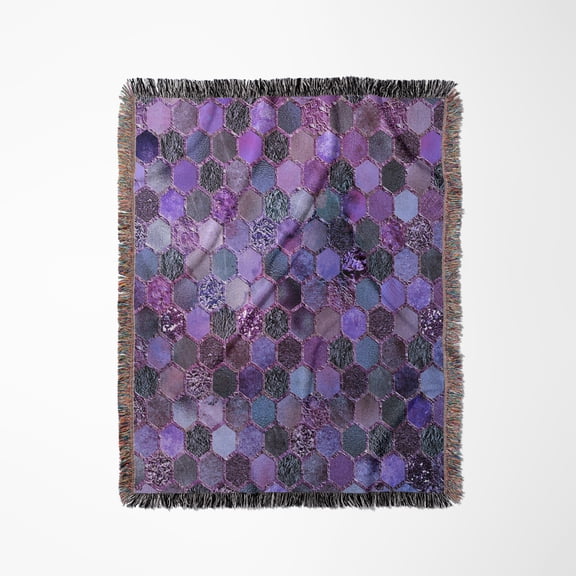 Trendy Purple Feminine Faux Glitter Honeycomb Hexagon Pattern, Woven Blanket