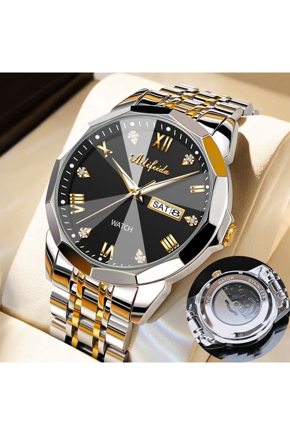 Trendy Quartz Watch for Men with Skeleton Back Cover, Business Waterproof, Luminous, Calendar, Fashionable Men's Wristwatch