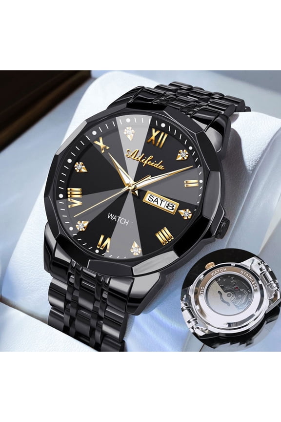 Trendy Quartz Watch for Men with Skeleton Back Cover, Business Waterproof, Luminous, Calendar, Fashionable Men's Wristwatch