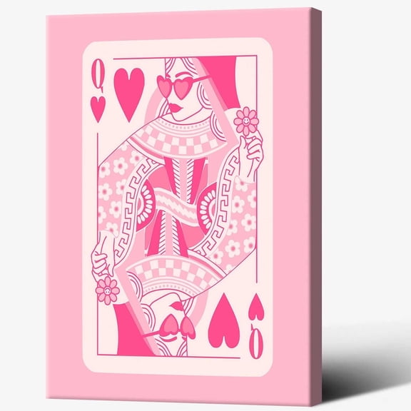 Trendy Queen Of Hearts Holding Flowers Canvas Wall Art Preppy Pink Poker Posters Cute Girly Style Prints Painting For Living Room Girly Room Bedroom Apartment Game Room