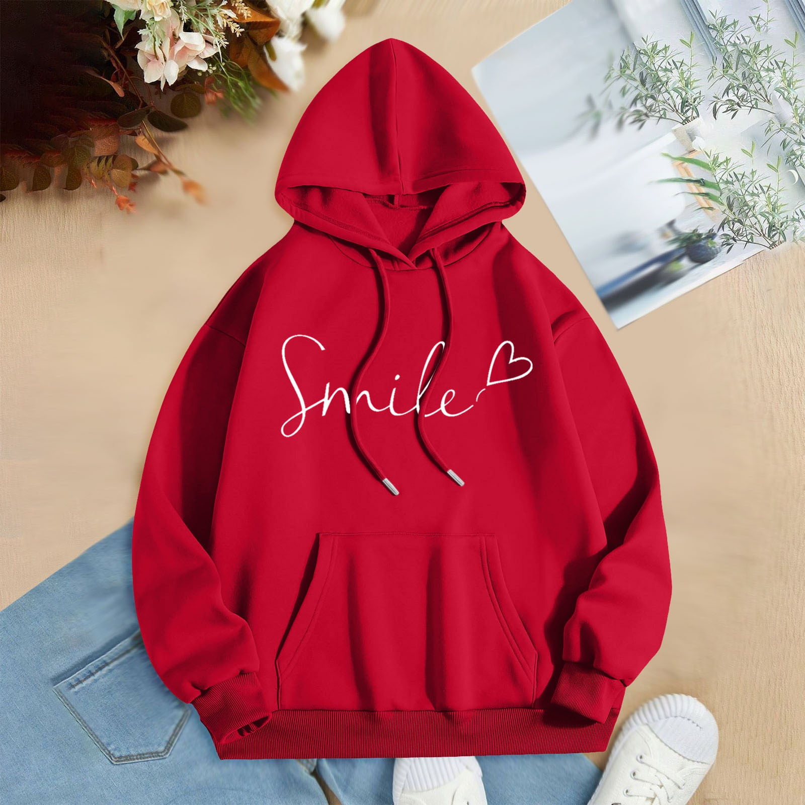 Trendy Queen Hoodie Hoodies Power Blend Hooded Sweatshirt Ladies Casual Womens Sweatshirt Workout Clothes