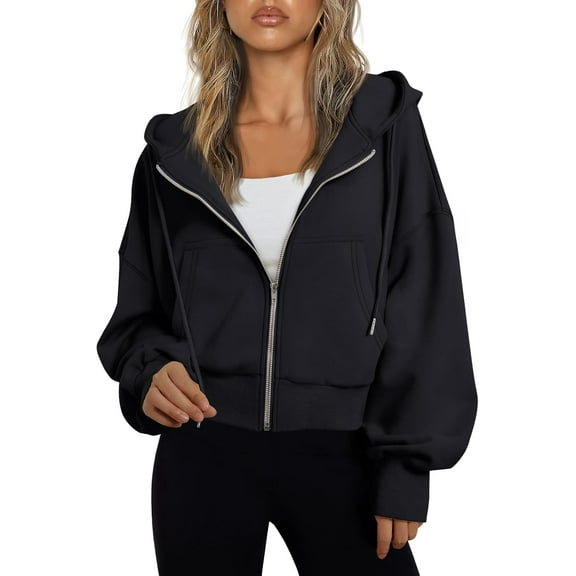 Trendy Queen Hoodies for Women Full Zip Up Cropped Sweatshirts Jackets Casual Comfy Gym Tops Fall Outfits Winter Clothes 2025