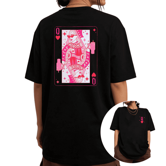 Trendy Queen Of Hearts Tumbler Graphic Tees Womans T shirt Black/White S-5XL Shirts Casual Party Tops
