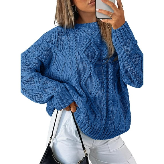 Trendy Queen Women's Oversized Cable Knit Crewneck Sweaters